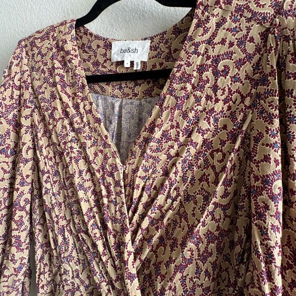 BA&SH Bash Crystal Ruched Floral Print Crepe Mini Dress Size M - Picture 4 of 16